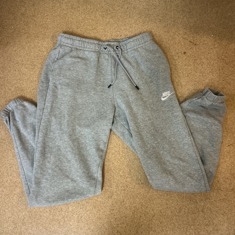 Nike Gray Sweatpants with Tapered Cuffs and Drawstring Waist